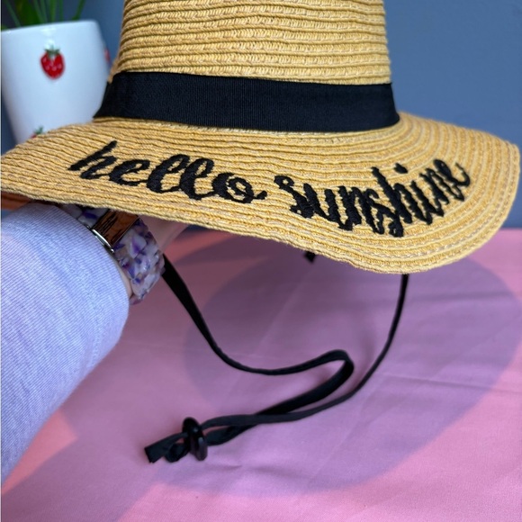 Girls Straw Sun Hat “Hello Sunshine” Beach Resortwear One Size - Picture 2 of 4